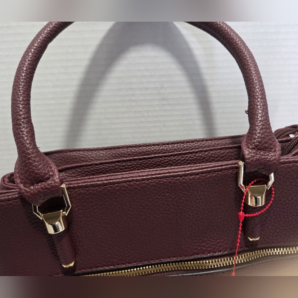 KK XIU Sophisticated DeePlum Foux Leather Satchel Women's With Structured Design - Picture 7 of 16